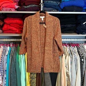 Dress Barn red/orangeange/green knitted open front cardigan an size M NWT